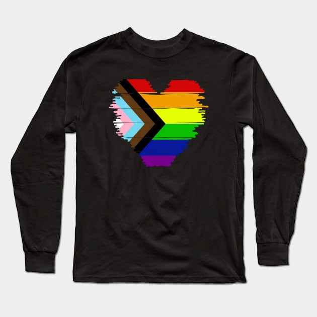 Progress Pride Rainbow Flag For Inclusivity Long Sleeve T-Shirt by PowderShot
